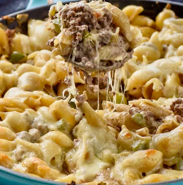 Philly Cheesesteak Pasta Bake